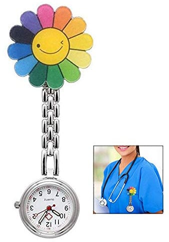 LHKJ Nurses Fashion Quartz Clip-on Fob Brooch Hanging Pocket Smile Flower Watches