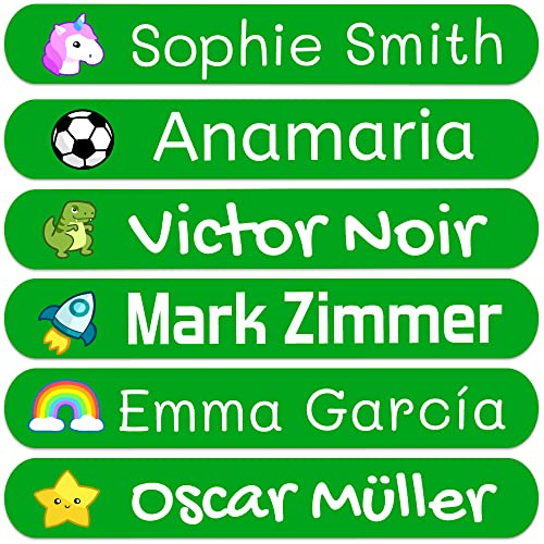 50 Personalisierte Namensaufkleber für Kinder. Klebeetiketten zum Beschriften von Schule, Kindergarten, Büchern, Spielzeug, Tupper. Wasserdichte Etiketten 6x1 cm