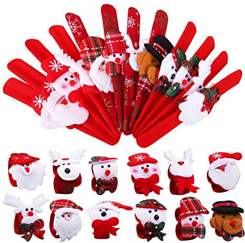Aneco 24-Pack Weihnachten Slap Armbänder Slap Bands Spielzeug Weihnachtsmann Schneemann Rentier Bär Slap Armband für Weihnachtsfeier Gefälligkeiten