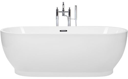 Schlichte Acryl Badewanne oval freistehend weiß mit Überlauf 170 x 78 cm Levera