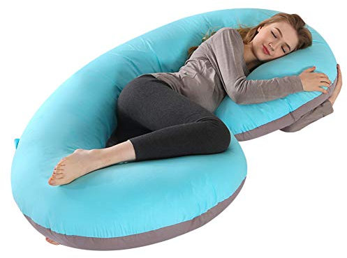 YOUCAI Cuscino Gravidanza per Dormire C Forma Biancheria da Letto maternità Cuscino Laterale,155x80cm,Blu Grigio