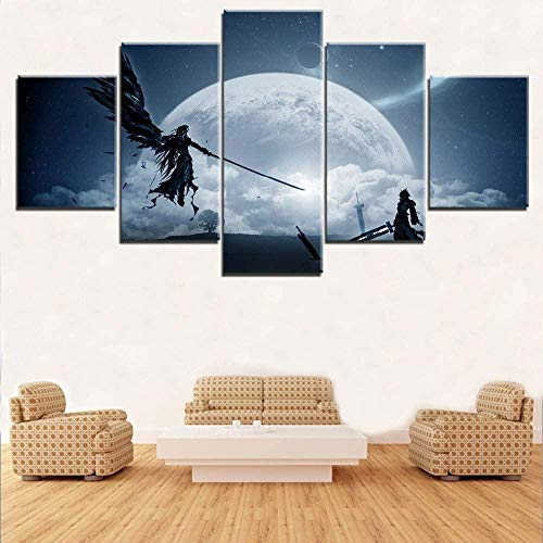 Leinwandbild - 5 Teile - Bilder, Wandbilder 80x150CM Kunstdruck Movie Final Fantasy VII kommt in die Kinderlandschaft XXL Mit Rahmen Vlies Leinwanddrucke 5 teilige Leinwandbilder Fertig zum Aufhängen