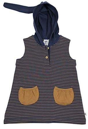 Leela Cotton Baby Kinder Tunika mit Spitz Kapuze Bio-Baumwolle Kapuzenkleid Mädchen (128, ingwer/Indigo)