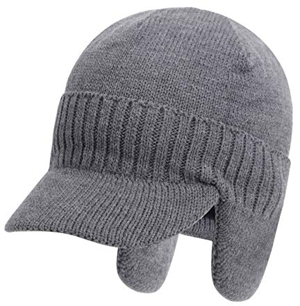 Unisex Schirmmütze mit ohrenschützer gefüttertes Basecap Herren Winter Dicke Mütze Kappen Golf cap Fliegermütze Wintermütze Windschutz Baseballcap mit Schirm und Ohrenklappen (Grau-gestrickt)