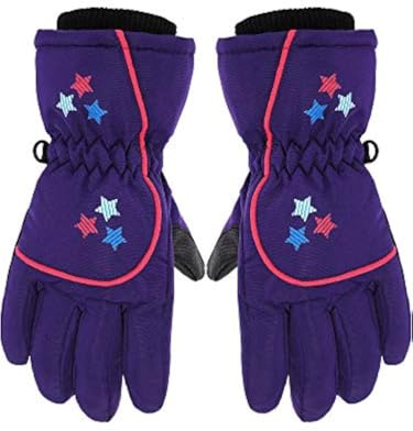 Boao Kids Snow Ski Gloves Winter Waterproof Warm Snowboard Mittens for Girl and Boy(Purple,3-6 Years,Star)