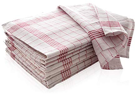 10-er Set Halbleinen Geschirrtücher | Küchentücher | Geschirrhandtücher aus 50% Baumwolle & 50% Leinen | ÖKO-TEX Standard geprüft | Premium-Qualität (Rot-Weiss, 50 x 70 cm)