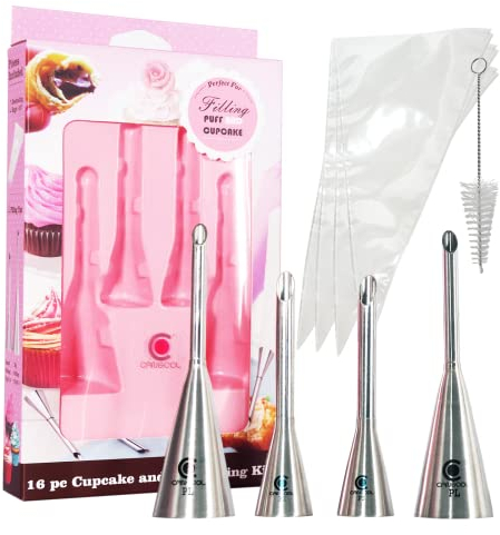 Cangool Cake Syringe Injector Filling Piping Nozzles, Piping Bags and Nozzles 16 Pcs Piping Tips Set