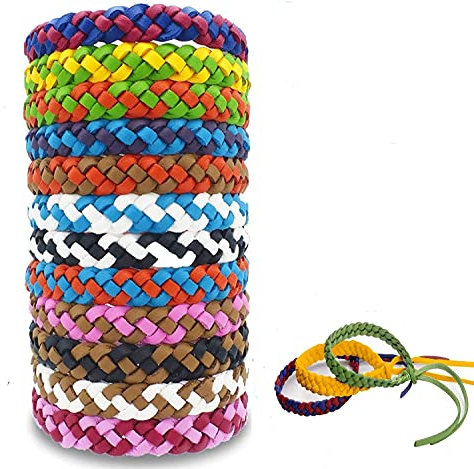 Pulsera antimosquitos protección Natural contra Insectos, Apta para niños, para Interiores y Exteriores, Color Negro, Rojo, Amarillo y Multicolor 12 Unidades