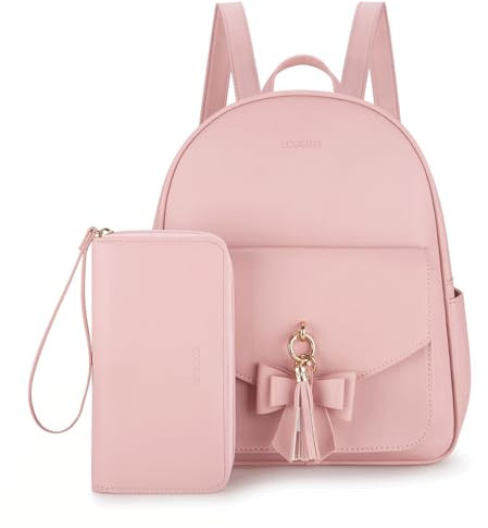 ECOSUSI Petit Sac à Dos Femme Mini Sacs Portés Dos Ados Elegant Chic Imperméable en Cuir PU, Style Loisir Ville Collège, Ensemble 2 Pièces
