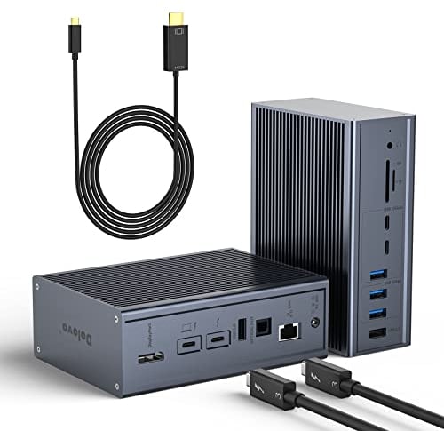 Thunderbolt 3/4 Docking Station - Dual 4K, 16-in-1 Universal Laptop Dock, Supports Single 5K Monitor, Includes 4K C to HDMI & Thunderbolt 3 Cable, Compatible with MacBook Pro/Air & Windows Laptops