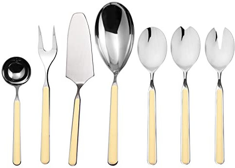 MEPRA 10L62207 Fantasia Vanilla 7-Piece Durable 18/10 Stainless Steel Serving Utensils - Serving Spoon/Fork, Salad �Serving Spoon/Fork, Cake Server, Gravy/Soup Ladle, Dishwasher Safe