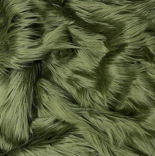 EOVEA Shaggy-Kunstfellstoff, 1,5 m breit, flauschiges, weiches Kunstfell-Material zum Nähen, Basteln, für Kostüme, Polster und Heimdekoration, Langflor-Plüschstoff, Olivgrün, 0,94 m