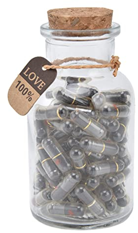 Junlucki 100Pcs Capsules Lettres, Message de Lettres de Capsule en Forme de Pilules Lettres Mini Capsules Bouteille en Verre Souhaitant Un Message Papier Ensemble Cadeau pour Les(Amour Noir)