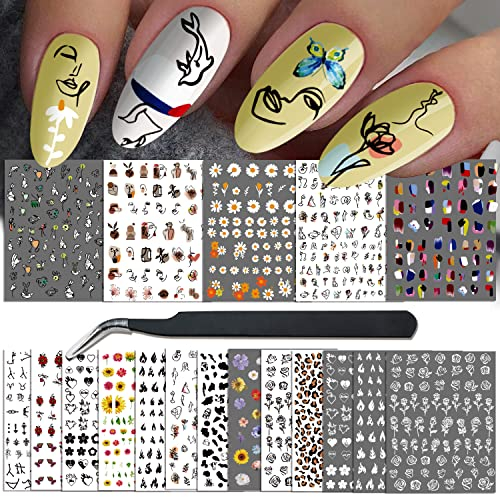 ATYDKUG 18 Blätter Selbstklebend Nagelsticker Herbst, Halloween Nagelaufkleber Nagelkunst für Frauen Mädchen Kinder Dekoration, Nageldesign Nageltattoos 1000+ Stück