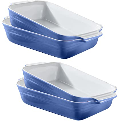 KHG Auflaufform klein 1 Personen 4er Set in Hellblau, Ofenform 22 cm breit, Kapaztät 0,5 Liter, Backform Keramik Steingut für Lasagne Tiramisu, Lasagneform rechteckig & kratzfest