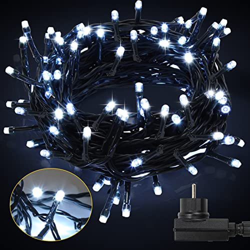 Cecaylie LED Lichterkette Außen Kaltes Weiß, 10m 100LEDs mit 8 Leuchtmode, Speicherfunktion, IP44 lichterketten Deko Beleuchtung Weihnachtsbeleuchtung für Weihnachten Halloween Hochzeit