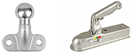 LAS 10639 Anhänger-Kupplungskugel, Anhänger Kugelkopf, mit Flansch, abgewinkelt, bis 3500 kg & 10640 Kupplungsklaue Anhänger, eckig, Zuglast 750 Kg, 50 mm Breite
