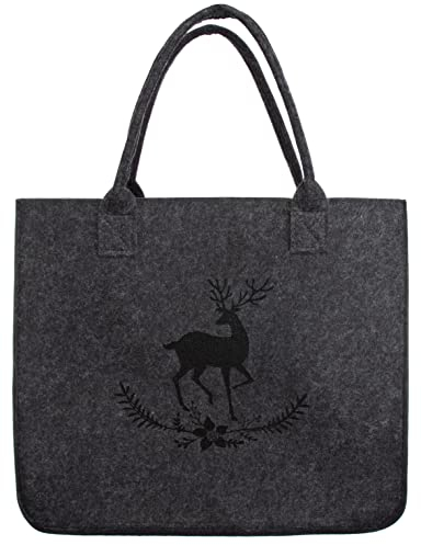 Brandsseller Filztasche mit Hirsch Prägung ca. 38 x 19 x 32 cm Einkaufstasche Shoppingbag Freizeittasche Anthrazit