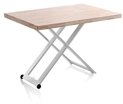 duehome | Lada, Mesa de Centro Elevable, Mesa Auxiliar, Mesa Convertible, Acabado en Roble y Blanco, Medidas: 120 cm (Largo) x 80 cm (Ancho) x 49-76 cm (Alto)