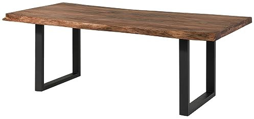 Massivmoebel24.de | Freeform 5 - Baumtisch aus Sheeshamholz - grau gebeizt | + U-Beine in anthrazit matt | 240x100x77 | Massivholztisch Baumkantentisch Esstisch