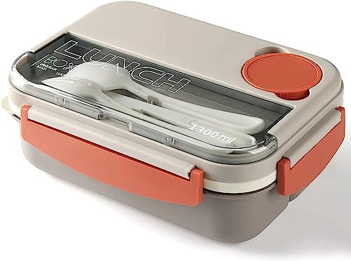 JIUFOXINO Bento - Fiambrera para adultos, hermética con 4 compartimentos y juego de cubiertos, fiambrera para microondas y lavavajillas, adecuada para almuerzos para trabajo, oficina, escuela