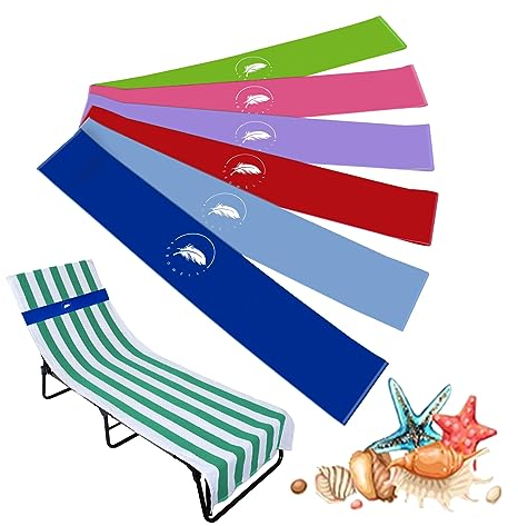 growell Handtuchbänder (6er-Pack) – Stretch-Strandtuch-Clips für Strandkreuzfahrt, Poolstühle, Lounge-Handtuchhalter, elastisch, Kreuzfahrtschiff-Essentials (eine Mischung aus 6 Farben)