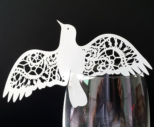 SYSUII 50 stücke Tischkarten Vogel Form Hochzeit Hohl Name Tischkarten Glasanhänger Tischdeko Karte für Weinglas Cup Hochzeitsfeier Champagnerglas Gastgeschenk Deko Hausdekoration-Weiße