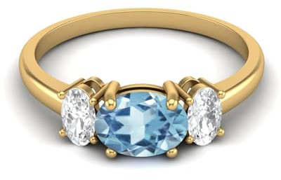 1,50 Ctw Oval Blautopas 925er Sterling Silber Drei-Stein Vergangene, gegenwärtige und zukünftige Geburtssteine-Ringe Gold Vermeil, 53