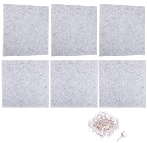 PATIKIL Filz Pinnwand Selbstklebend 6 Stück 30 x 30cm Quadratische Akustikpaneele mit 30 Reißzwecken Bulletin Board Akustikplatten Memotafeln, Wanddekoration für Aufnahmestudio, Grau