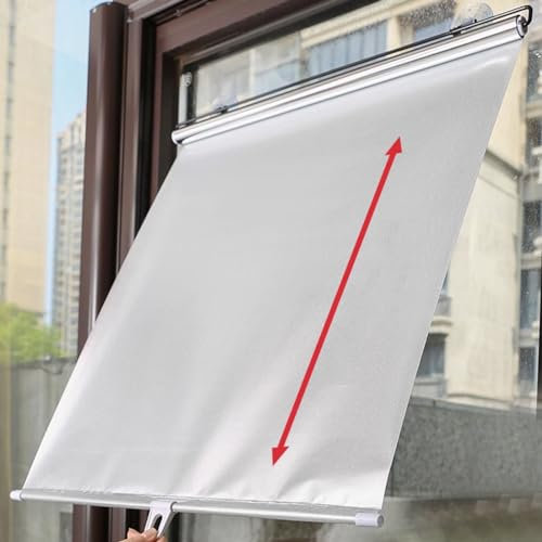 MZZHEDIE Verdunkelungsrollo ohne Bohren,Rollo mit Saugnapf,Temporäre Tragbare Fensterabdeckung,Ausziehbare Rollos,Sichtschutz für Balkon Büro,Autofenster-Sonnenblende,Silber (W40×H60cm/16×24in)