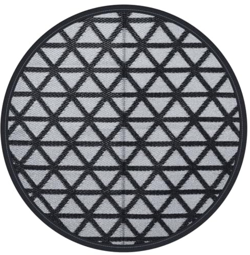 vidaXL Outdoor Teppich, Gartenteppich Rund Beidseitig, Balkonteppich Terrassenteppich UV-beständig, Teppich für Balkon Terrasse, Schwarz Ø120cm PP