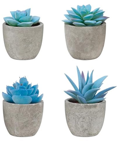 TYNXK KüNstliche Sukkulente 4-teiliges Set Blauer Kunstsukkulenten, künstliche Sukkulenten, Blaue Wohndekoration, kleine Kunstpflanzendekoration Sukkulenten Kunstpflanzen
