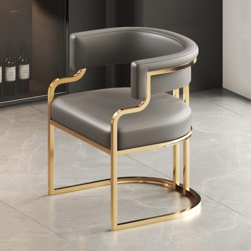 YCKEGEW Leder Modern Tub Chair Gepolsterter Sessel Für Wohnzimmer,Esszimmer Stühle Gästestühle Für Rezeption Einzelner Sofasessel Mit Goldenen Metallbeinen(Dark Grey)