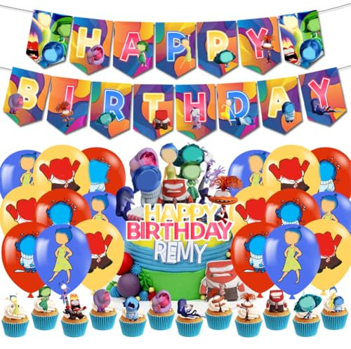 BZQCPLX 44Pcs Inside Birthday Party Supplies,Cartoon Birthday Party Decorations, Cartoon Cake Toppers Balloon Banner, Cartoon Theme Party Decoration for Kids Birthday Party
