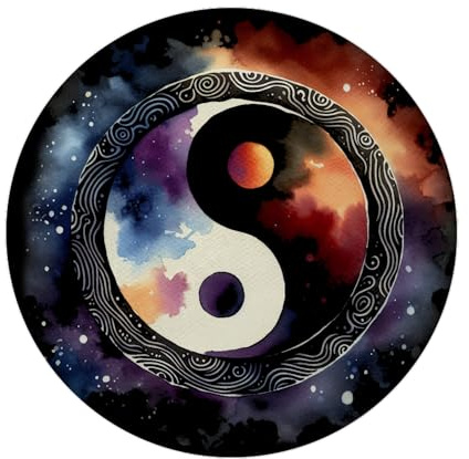 Yin und Yang Aquarell Magnet rund Symbol für Balance und Harmonie in schwarz-weißem Kreis Ausdruck des Gegensatzes auf stilvollem Aquarell-Magnet