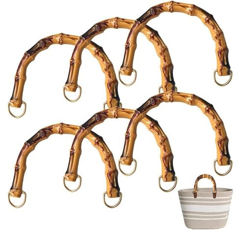 6 Pezzi Manici Bamboo per Borse, Manici per Borsa in Bambu di Ricambio 15,5 cm Manico per Borsa in Bambu a Forma di U Manici Bambu per Borse Uncinetto Maniglie per Borse in bambù per Borse Fai da Te