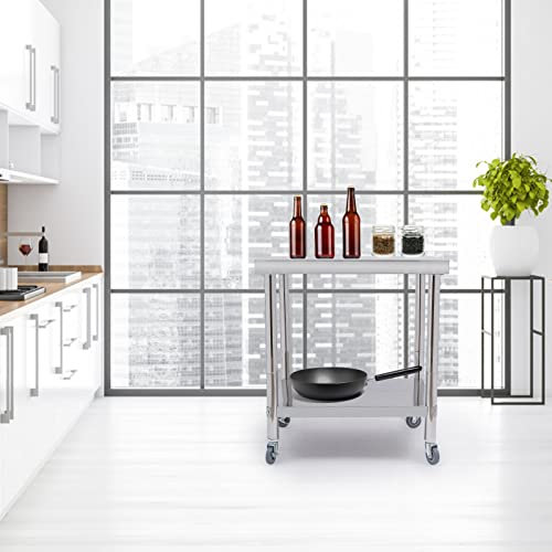 MEELRYD Edelstahl Arbeitstisch mit Rollen 76x60x85cm, Küchentisch Zubereitungstisch mit 250kg Gastrotisch Gastronomie Gastroküche Outdoor Küchenmöbel