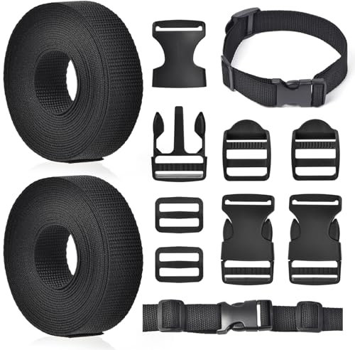 GGXZHT 10M Nylon Gurtband 25mm mit 10 Paare Schnallen und Verschlüsse, Einstellbare Kunststoff Steckschnalle, Klickverschluss für Rucksack DIY Handwerk Hundehalsband
