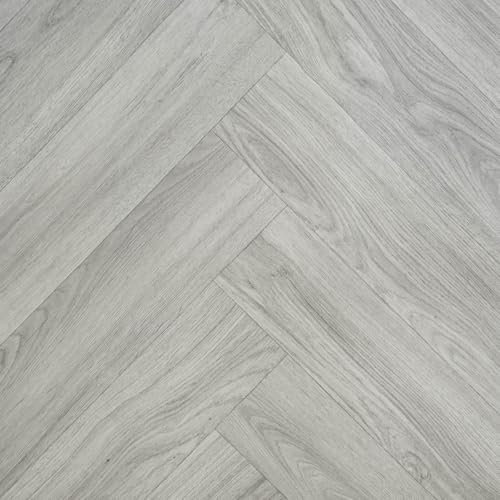 Grey Wood Herringbone Effect Ceres Vinyl Flooring 2.2mm Thick Lino Roll Bathroom Kitchen (2m Wide x 2m Long)