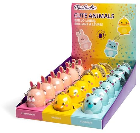 MARTINELIA - Lippenbalsam mit niedlichen Tieren für Kinder – Aromatisierter Lippen-Stick für Mädchen – feuchtigkeitsspendender Balsam – ohne Giftstoffe – zufälliges Modell Erdbeere, Vanille oder