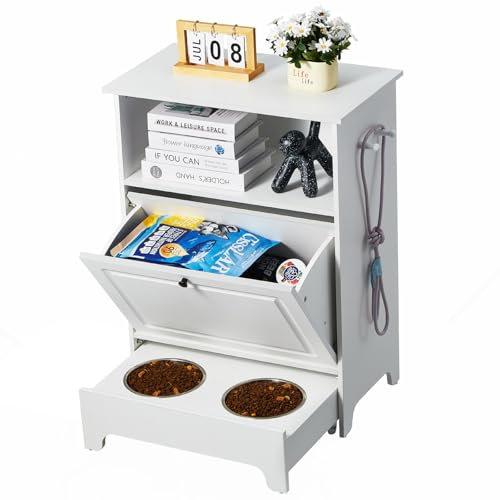 VEVOR Pet Feeding Station with 2 Stainless Steel Bowls, Elevated Dog Bowls with Storage, Dog Food Storage and Feeder Station with Tilt Out Storage Cabinet, Pet Toy Storage Organizer, for Small Dogs