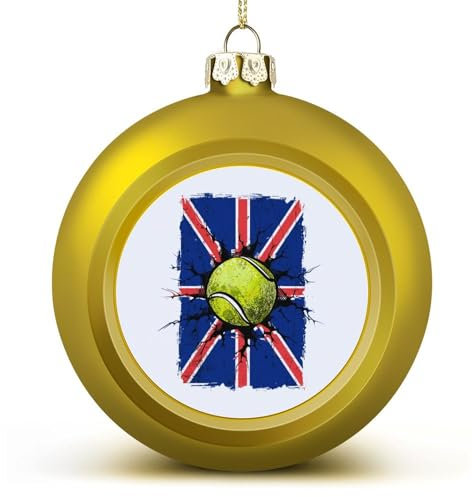 Goldener Tennisball, Sport, Flagge des Vereinigten Königreichs, Weihnachtsball-Ornament – Flagge des Vereinigten Königreichs, Weihnachtsball, hängende Ornamente, Andenken, Souvenir für Weihnachtsbaum,