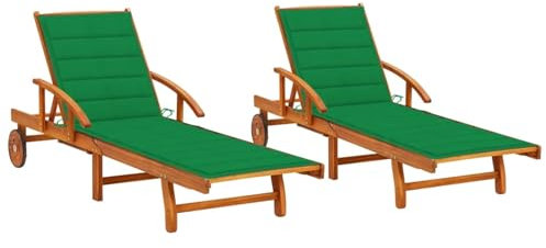 ShGaxin Tumbonas con Cojines 2 Unidades Madera Maciza de Acacia, Tumbonas Jardin Exterior, Tumbona Piscina, Sun Lounger, Tumbonas De Jardin, Cama Jardin Exterior, Tumbona De Playa 3077335