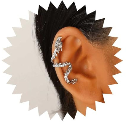 Allereya Gothic Drachen Ohrmanschette Ohrringe Silber Drachen Manschette Wrap Ohrringe Kristall Drache Ohrring Drache Crawler Manschette Ohrringe Cz Drachen Knorpel Manschette Ohrringe(Silber Rechts)