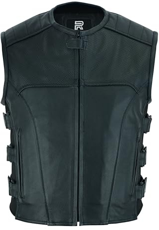 RAXUS K-20 Gilet da moto in pelle da uomo in vera pelle