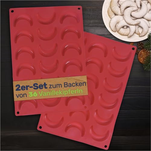 Gravidus Silikon-Backformen für Vanillekipferl 18 Mulden, flexible Kipferl-Formen, hitzebeständig
