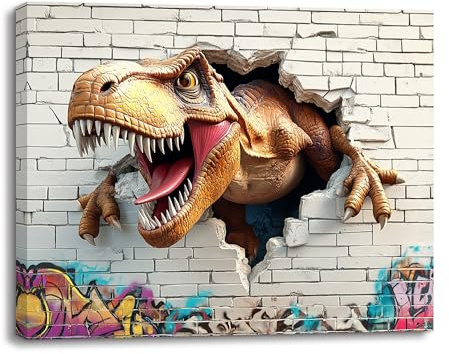 Piy Painting Leinwand Wandkunst, Tier Leinwand Drucken, Dinosaurier Leinwandbilder, Comic-Kunst Poster Für Schlafzimmer Badezimmer Cafe Yoga Studio, Eingebautem Holzrahmen, 30x40 cm