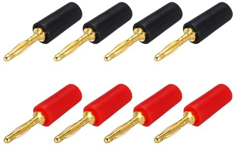 sourcing map 8 Pcs 2mm Banana Plugs, 10A 6mm OD 26.5mm Length Speaker Wire Cable Plugs Connectors, Banana Jack Connector for Speaker Wire Audio Cable, Black&Red