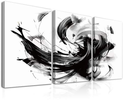 Dazzlewall 3Pcs Tableau Noir et Blanc Encadré, Abstrait Moderne Toile Art Mural Esthétique pour Salon Chambre Déco Murale Contemporaine Prêt à Accrocher 12x16 in