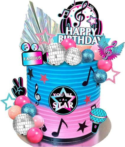30 PCS Music Cake Toppers Musical Birthday Party Cake Decorations for Musical Cake Toppers Set Girls Music Karaoke Theme Birthday Party Supplies